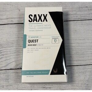 Saxx Quest Quick Dry Mesh Mens Boxer Brief Sz L Black Ballpark Pouch Slim Fit